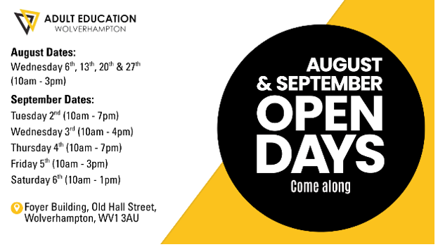 Adult Education Wolverhampton – August & September Open Days